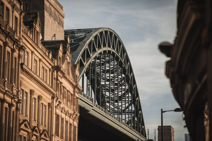 The Tyne Bridge against the beautiful building in Newcastle